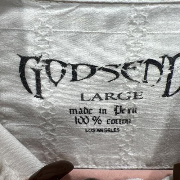 Vintage Godsend Gothic Western Cross Novelty Distressed Shirt White Mens Size L - Picture 9 of 11